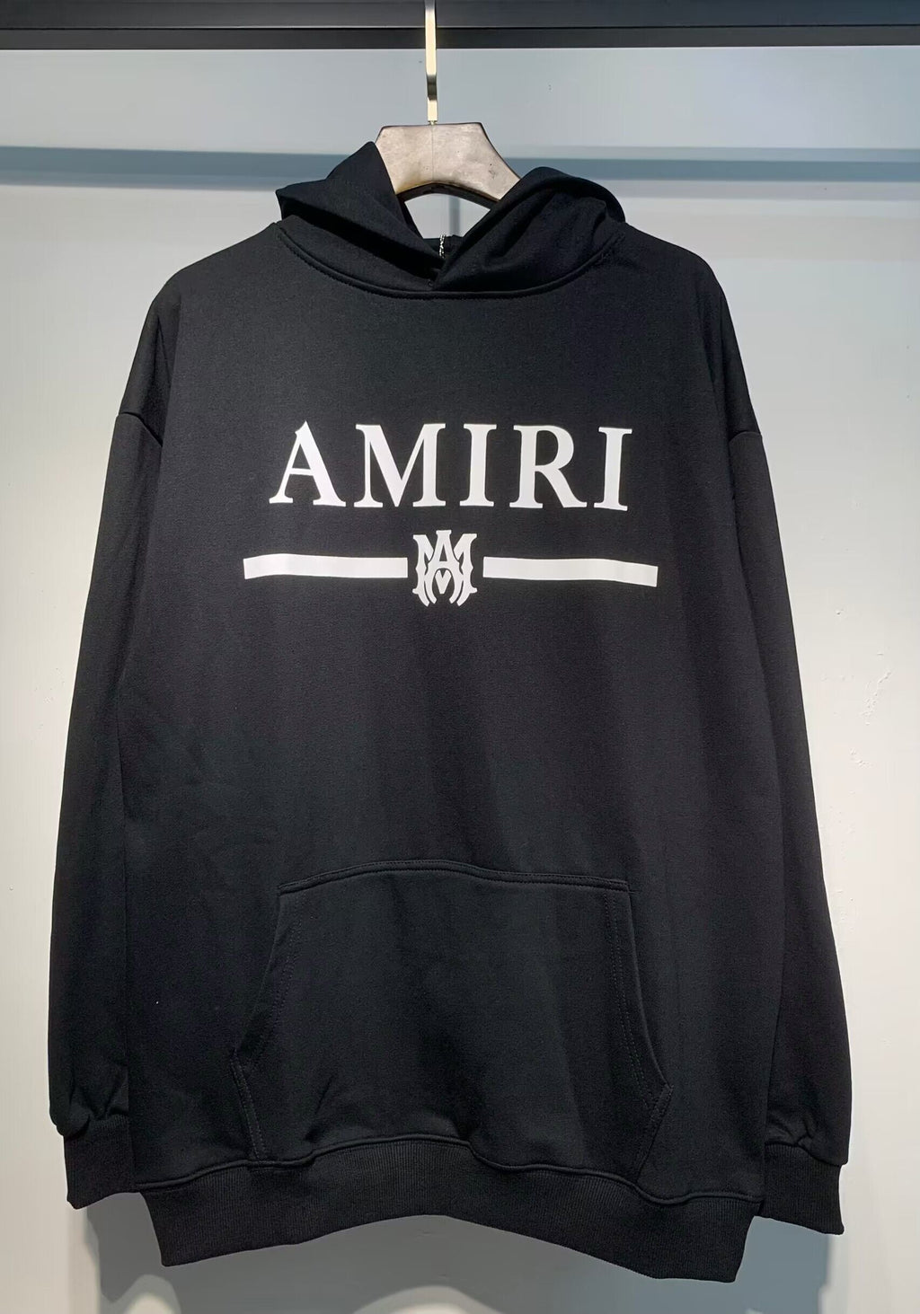 Amiri MA Bar Logo Hoodie – Black front solo view