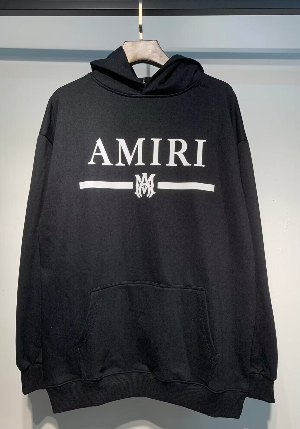 Amiri MA Bar Logo Hoodie – Black front solo view