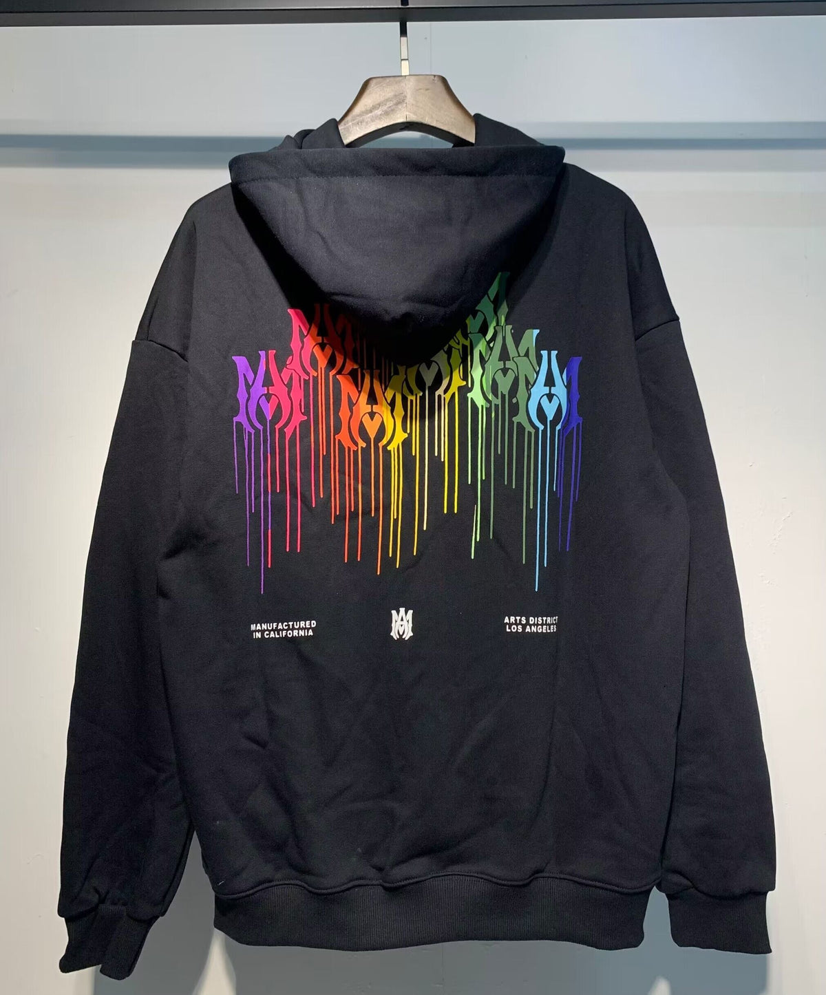 Amiri Rainbow Paint Drip Hoodie – Black front view