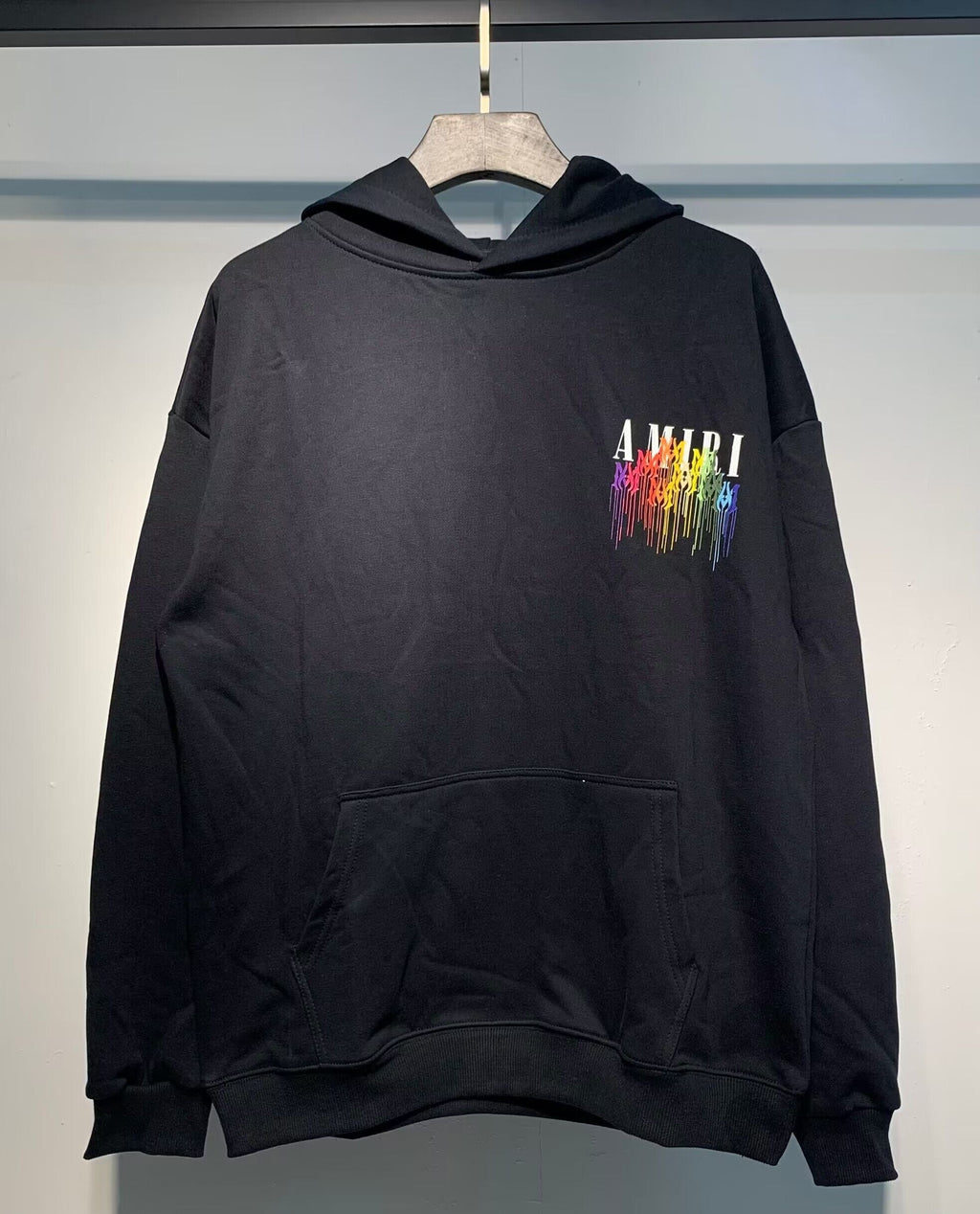 Amiri Rainbow Paint Drip Hoodie – Cream front view