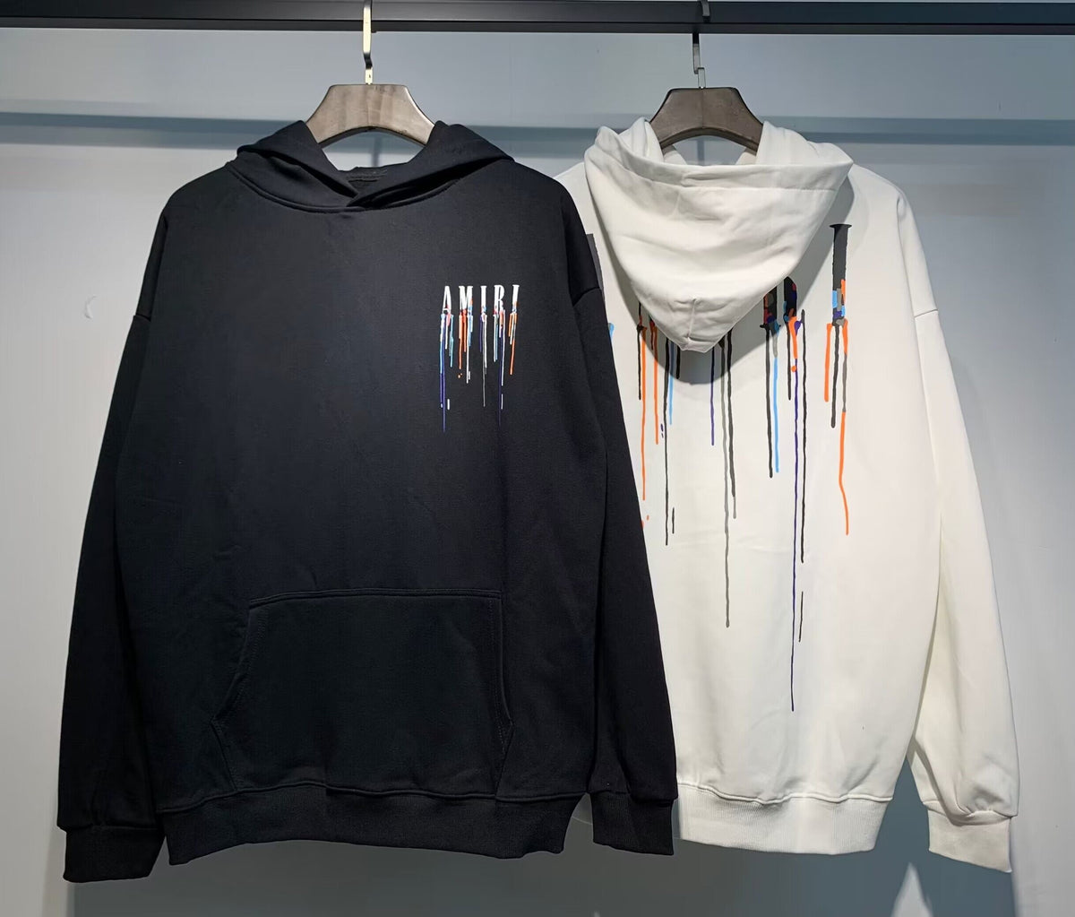 Amiri Paint Drip Hoodie – Cream back view close-up