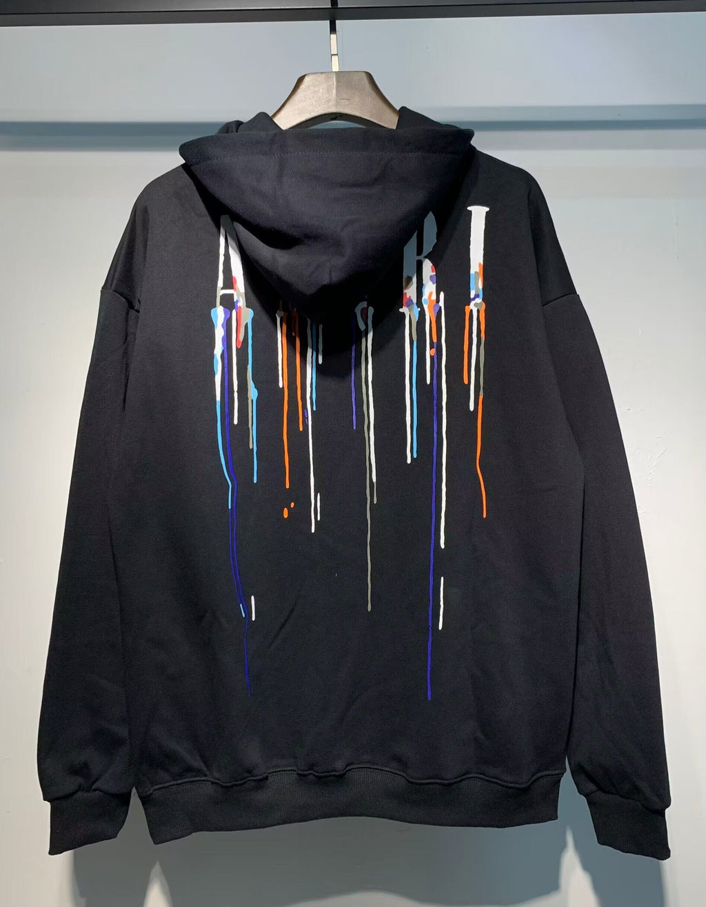 Amiri Paint Drip Hoodie – Black front solo view