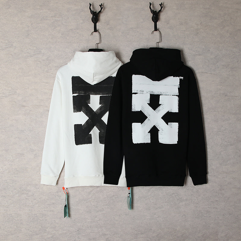 Off-White Brush Arrow Hoodie - Black and White Back Comparison