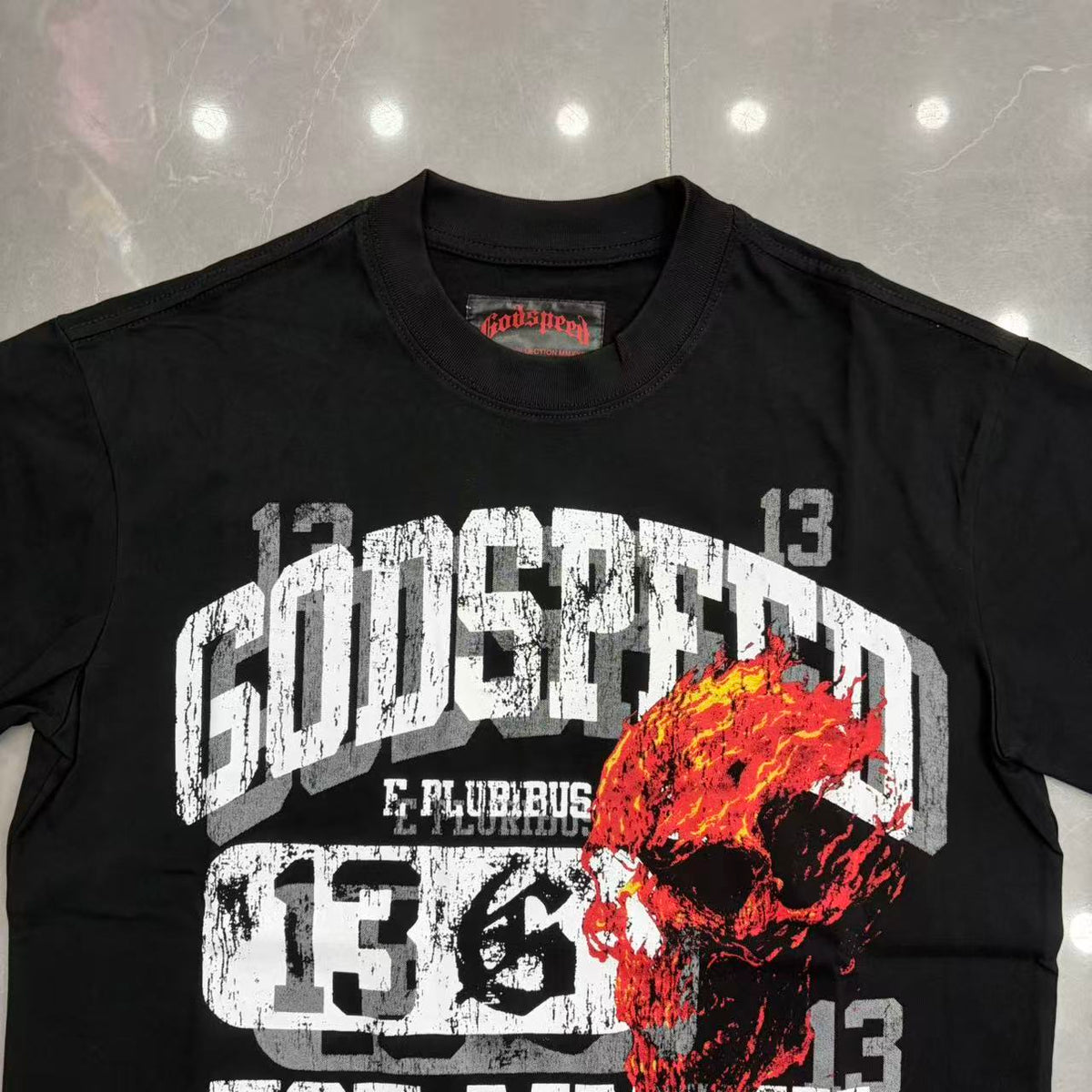 Godspeed E Pluribus 13 Tee - Front detail close-up
