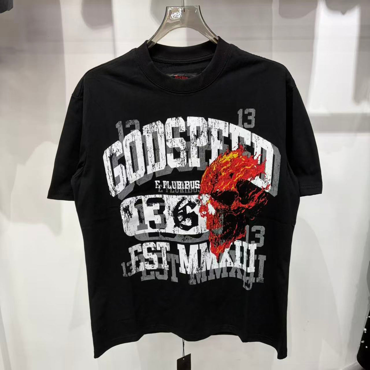 Godspeed E Pluribus 13 Tee - Front on hanger