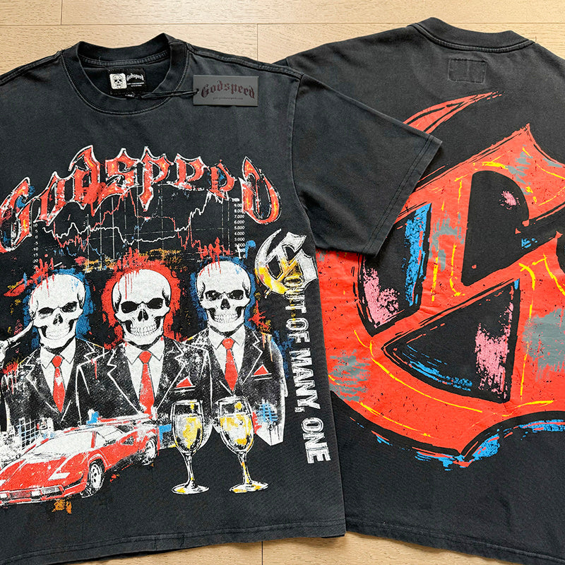 Godspeed Out Of Many One Black Tee - Front and Back