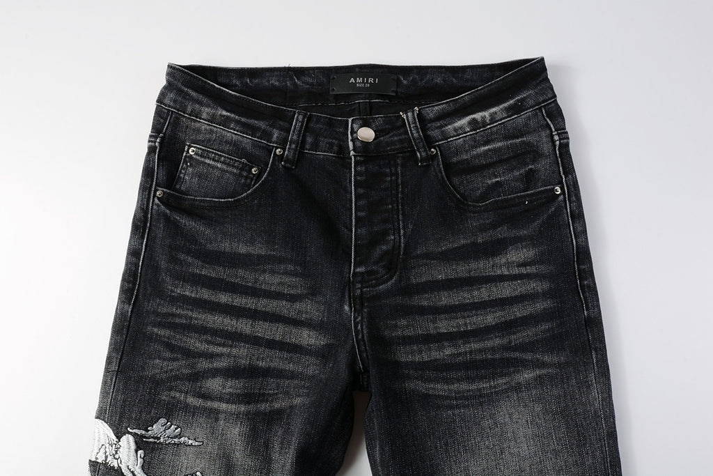 Amiri Angel Embroidered Skinny Jeans
