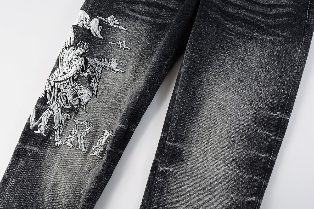 Amiri Angel Embroidered Skinny Jeans