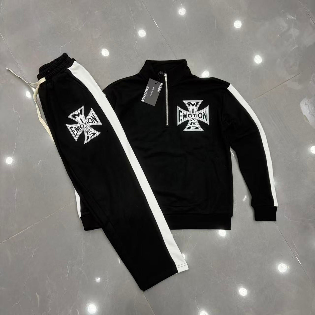 Mixed Emotion black sweatpants back view with white side stripe