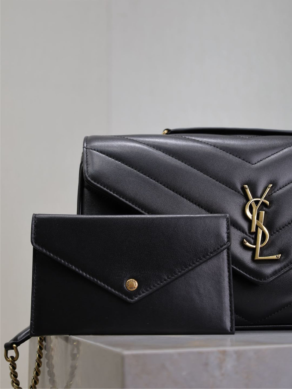 Saint Laurent Loulou Medium Bag - Side view with accessories