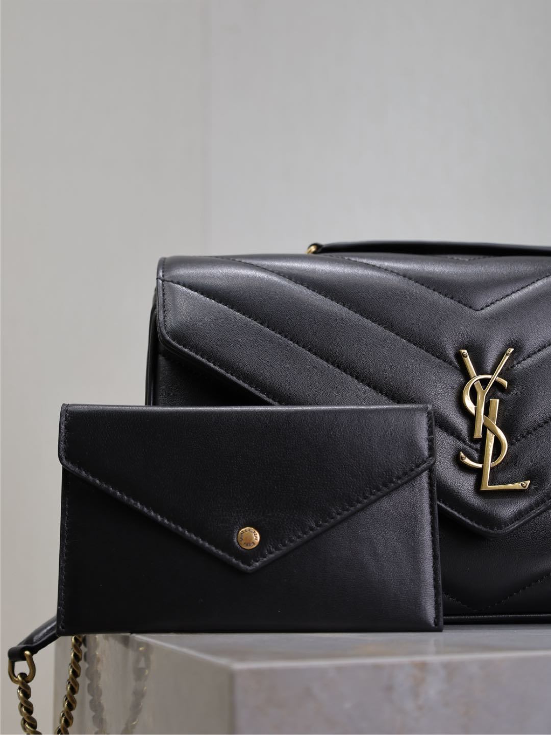 Saint Laurent Loulou Medium Bag - Side view with accessories