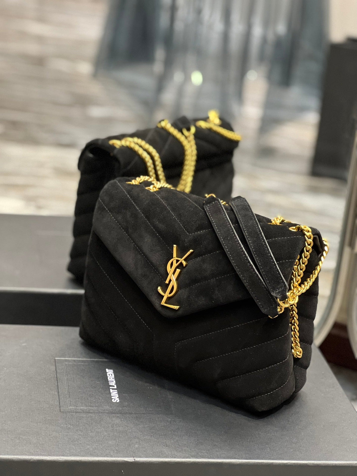 Saint Laurent LouLou Toy Bag – front flap with YSL logo