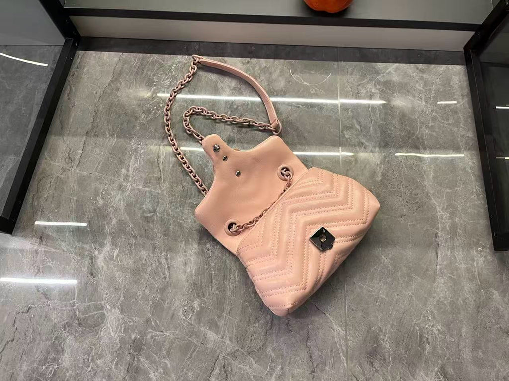 Gucci GG Marmont Mini Flap Bag Blush Pink – overhead view