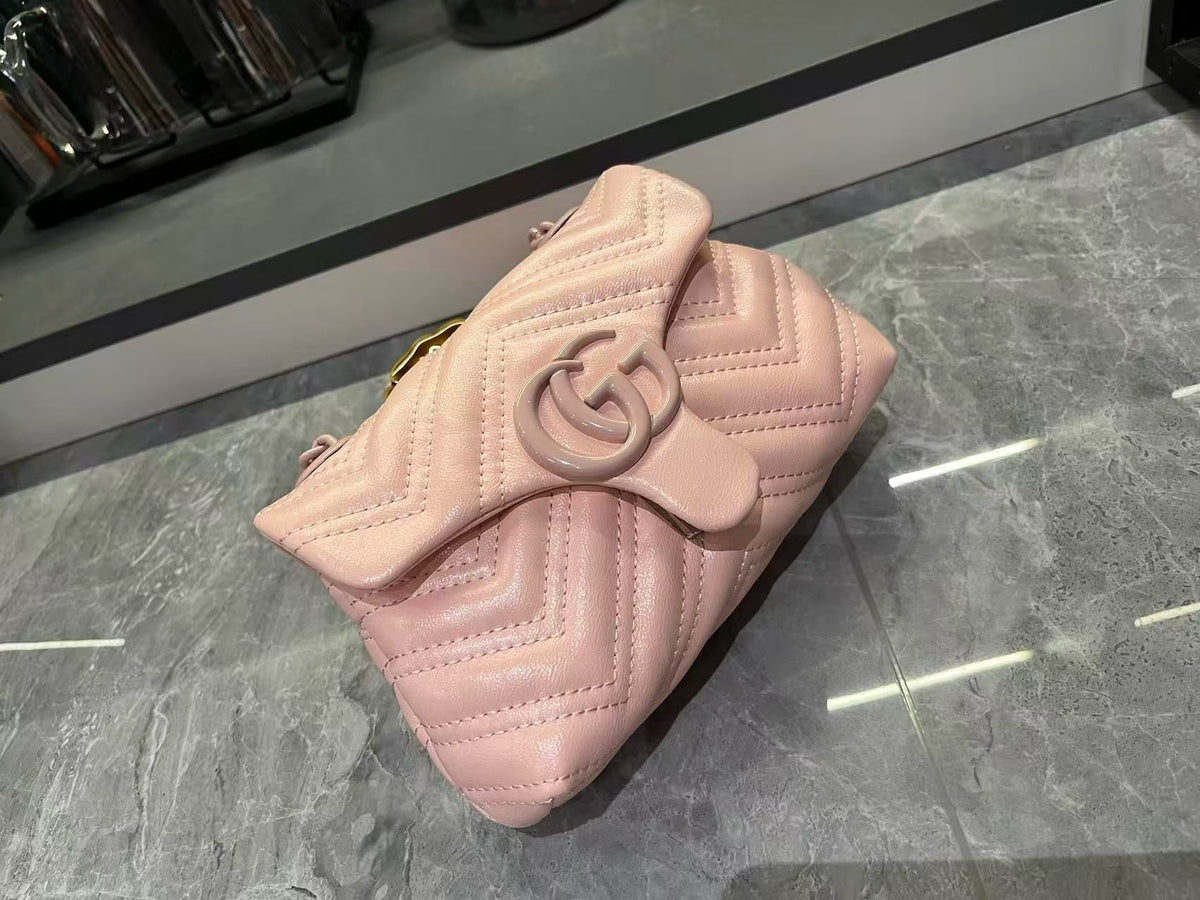 Gucci GG Marmont Mini Flap Bag Blush Pink – front view