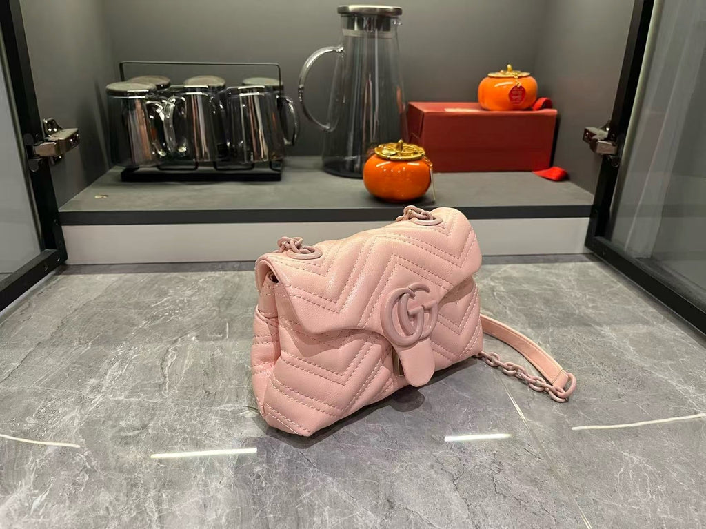 Gucci GG Marmont Mini Flap Bag Blush Pink – front angle