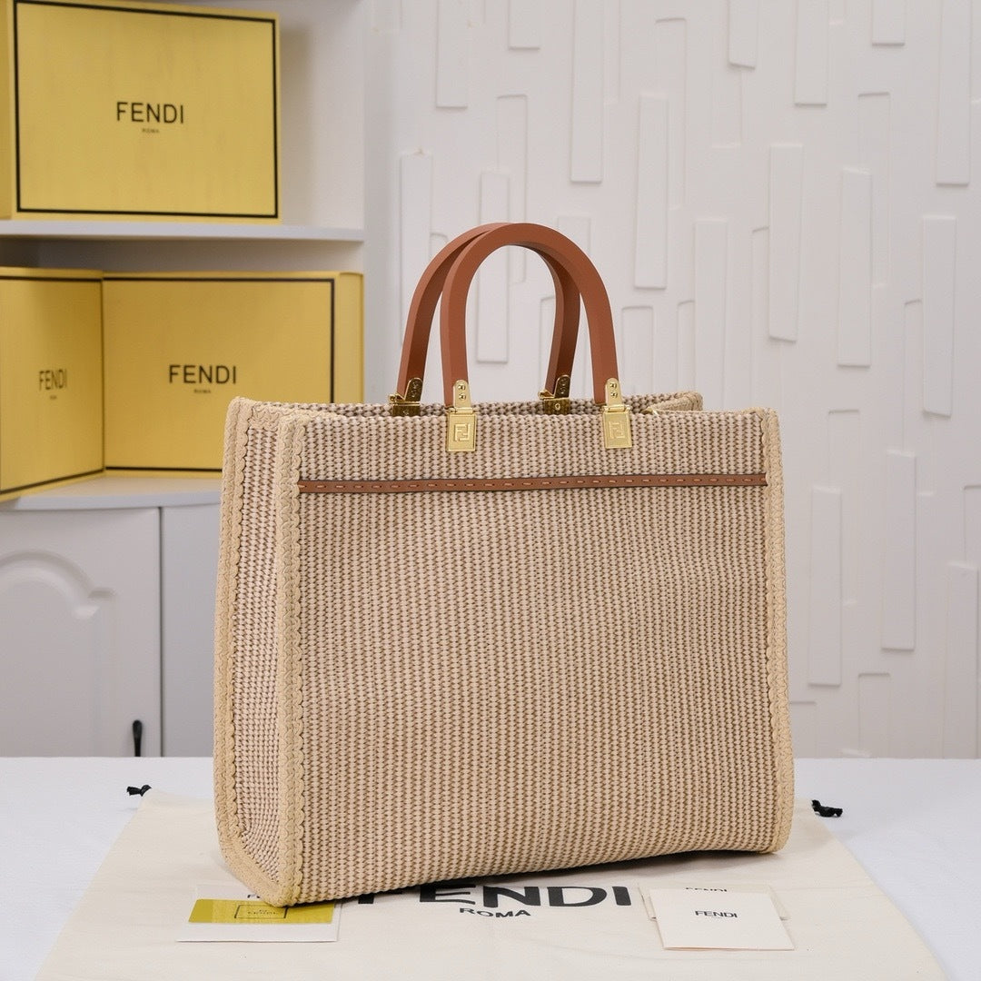 Fendi Sunshine Medium Tote - Top view with gold FF hardware and dual handles