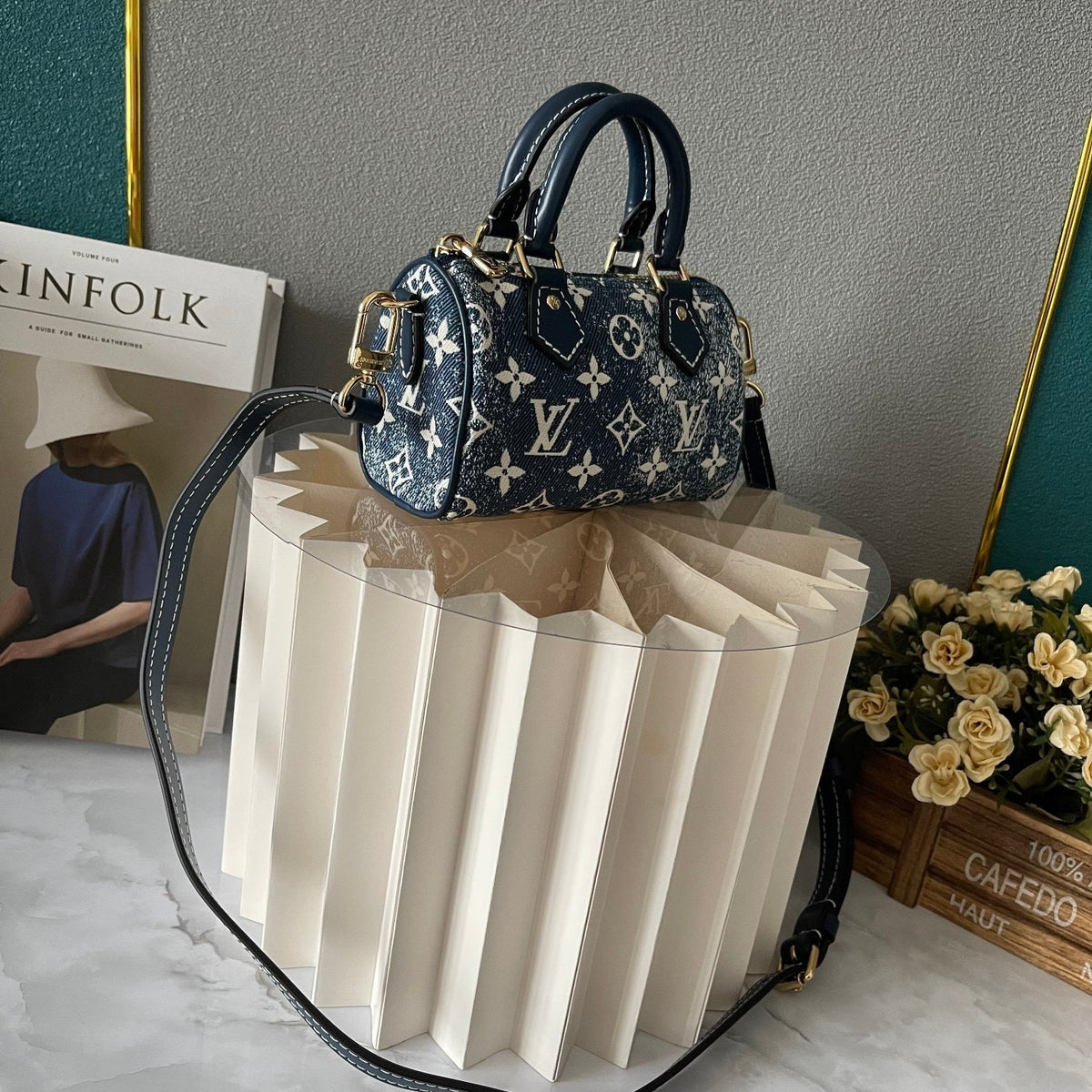 Louis Vuitton Speedy Bandoulière – side angle view with crossbody strap