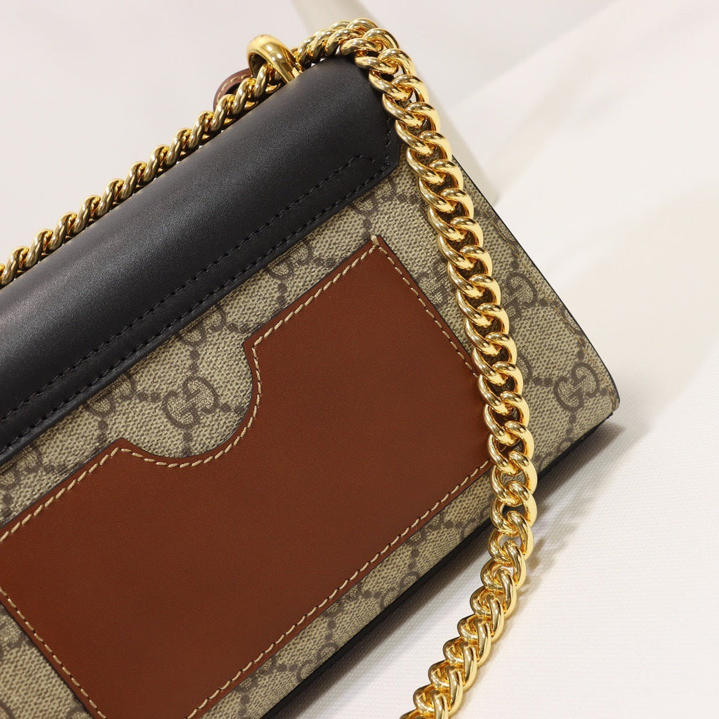 Gucci Padlock Small Shoulder Bag - flat lay with chain