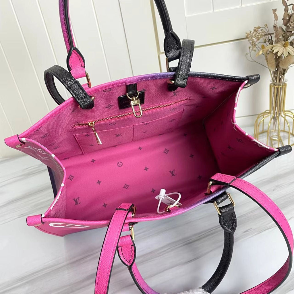 LV OnTheGo MM Midnight Fuchsia - side profile view