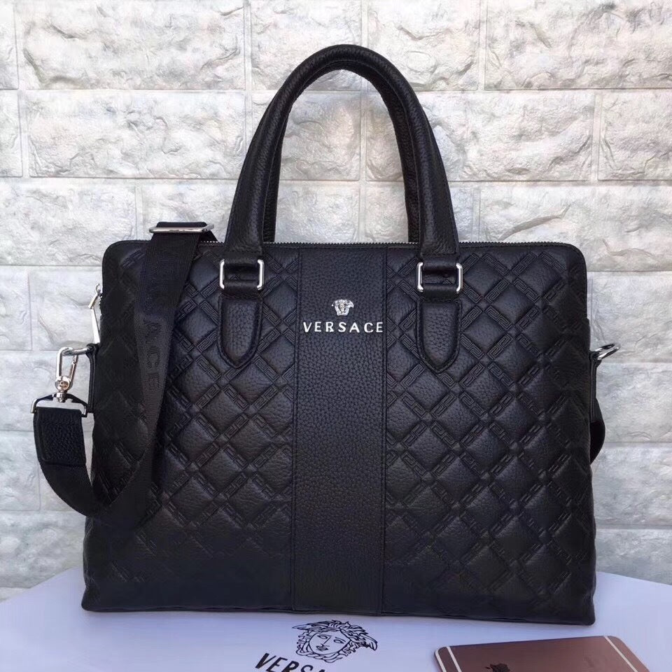 Versace Quilted Leather Briefcase - Front View