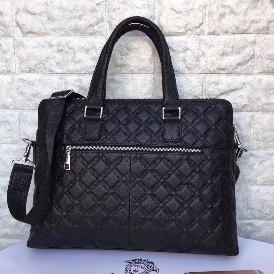 Versace Quilted Leather Briefcase - Back View with Zip Pocket