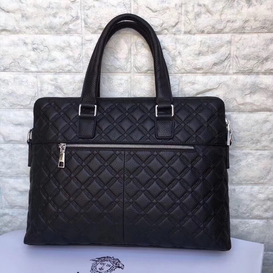 Versace Quilted Leather Briefcase - Front Angle View