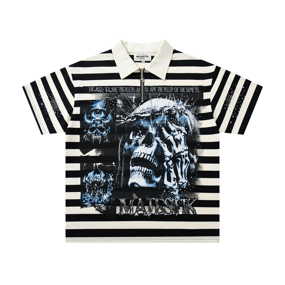 MAJESTIK GRAPHIC ZIP UP COLLARD T-SHIRT