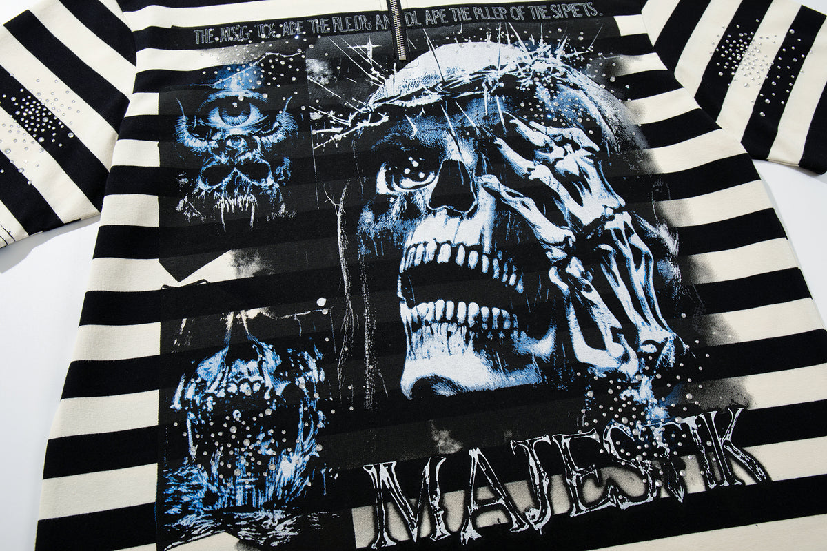 MAJESTIK GRAPHIC ZIP UP COLLARD T-SHIRT
