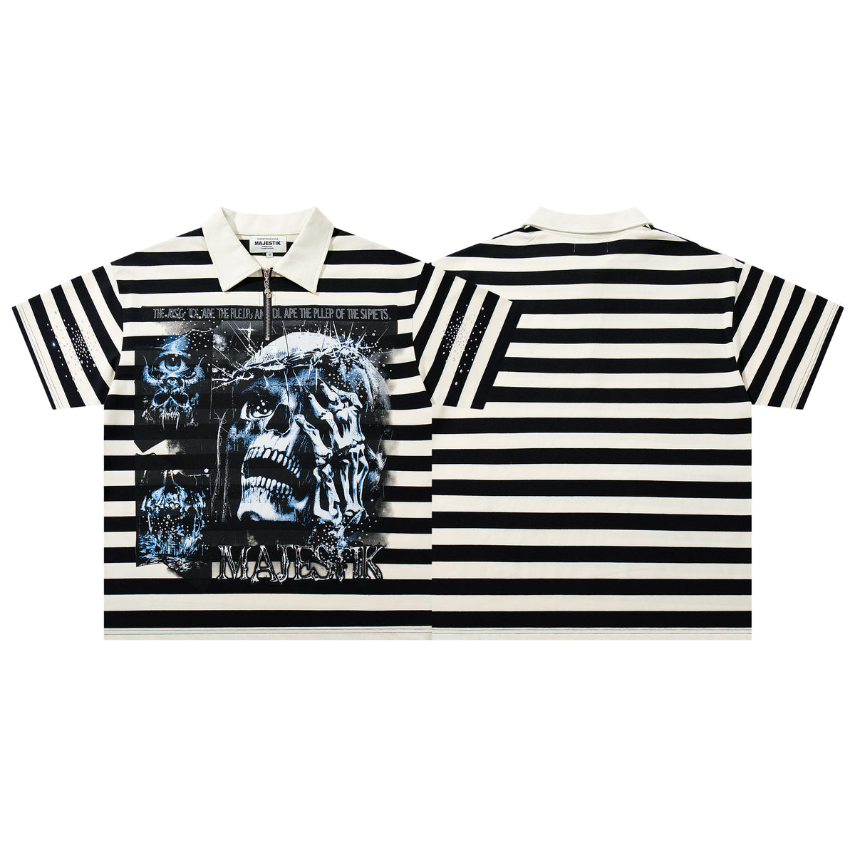 MAJESTIK GRAPHIC ZIP UP COLLARD T-SHIRT