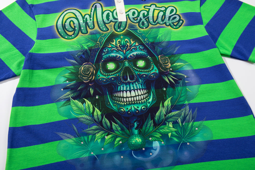 MAJESTIK GRAPHIC ZIP UP COLLARD T-SHIRT