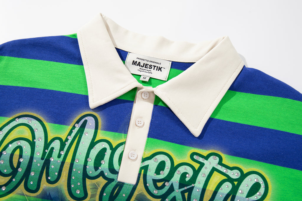 MAJESTIK GRAPHIC ZIP UP COLLARD T-SHIRT