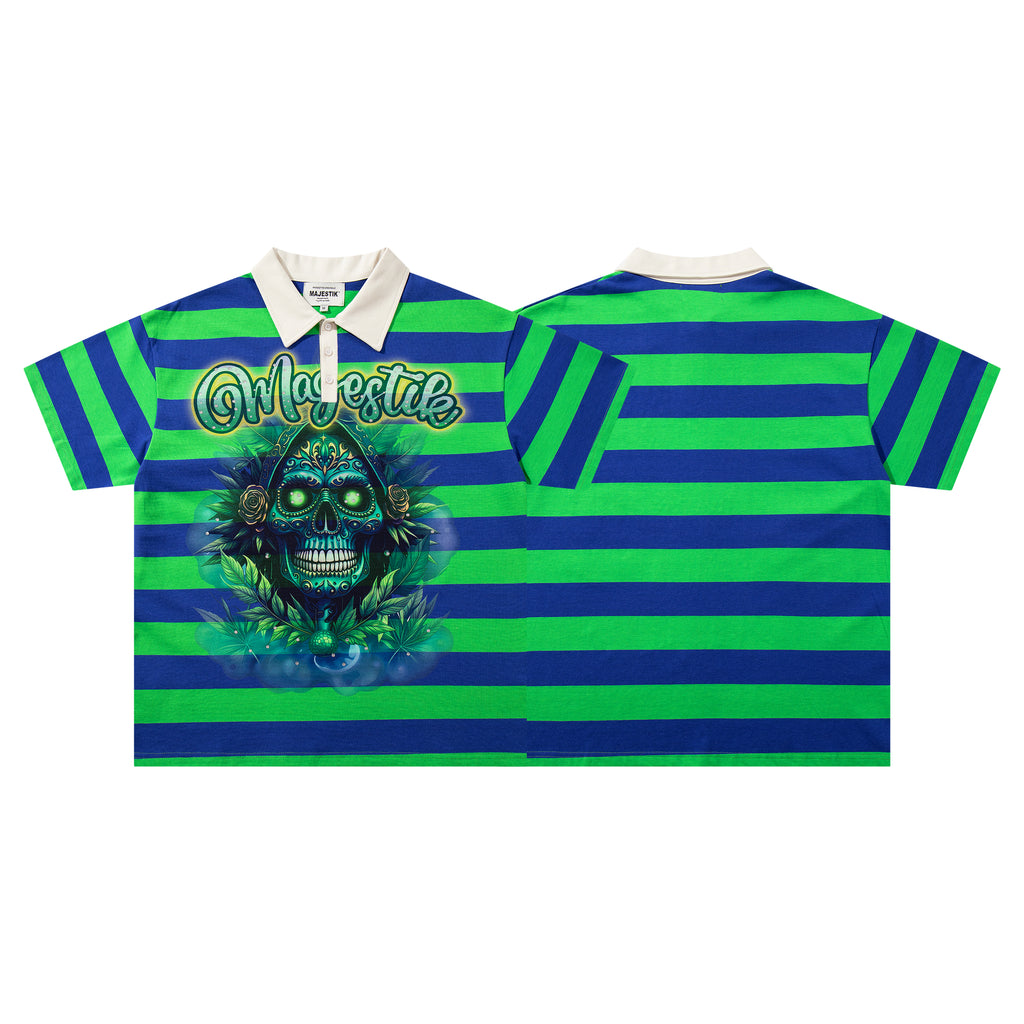 MAJESTIK GRAPHIC ZIP UP COLLARD T-SHIRT