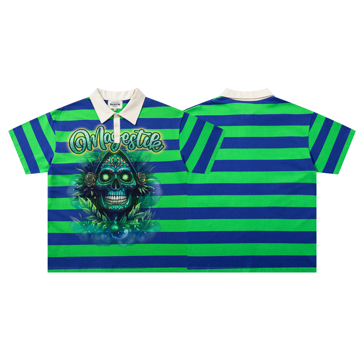 MAJESTIK GRAPHIC ZIP UP COLLARD T-SHIRT
