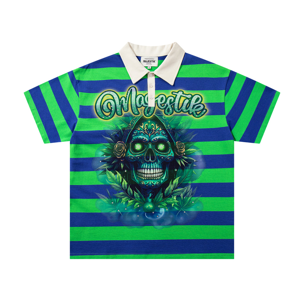 MAJESTIK GRAPHIC ZIP UP COLLARD T-SHIRT