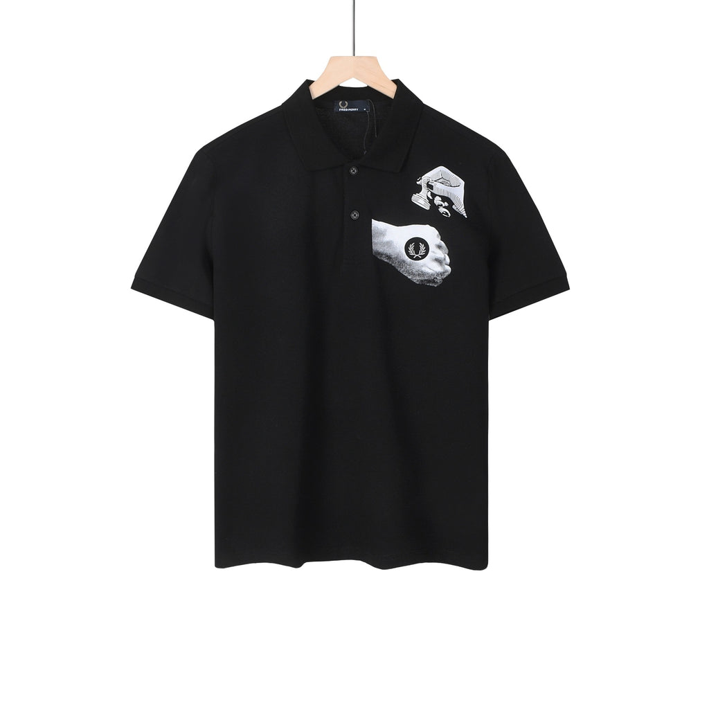 BLACK GRAPHIC POLO T-SHIRT