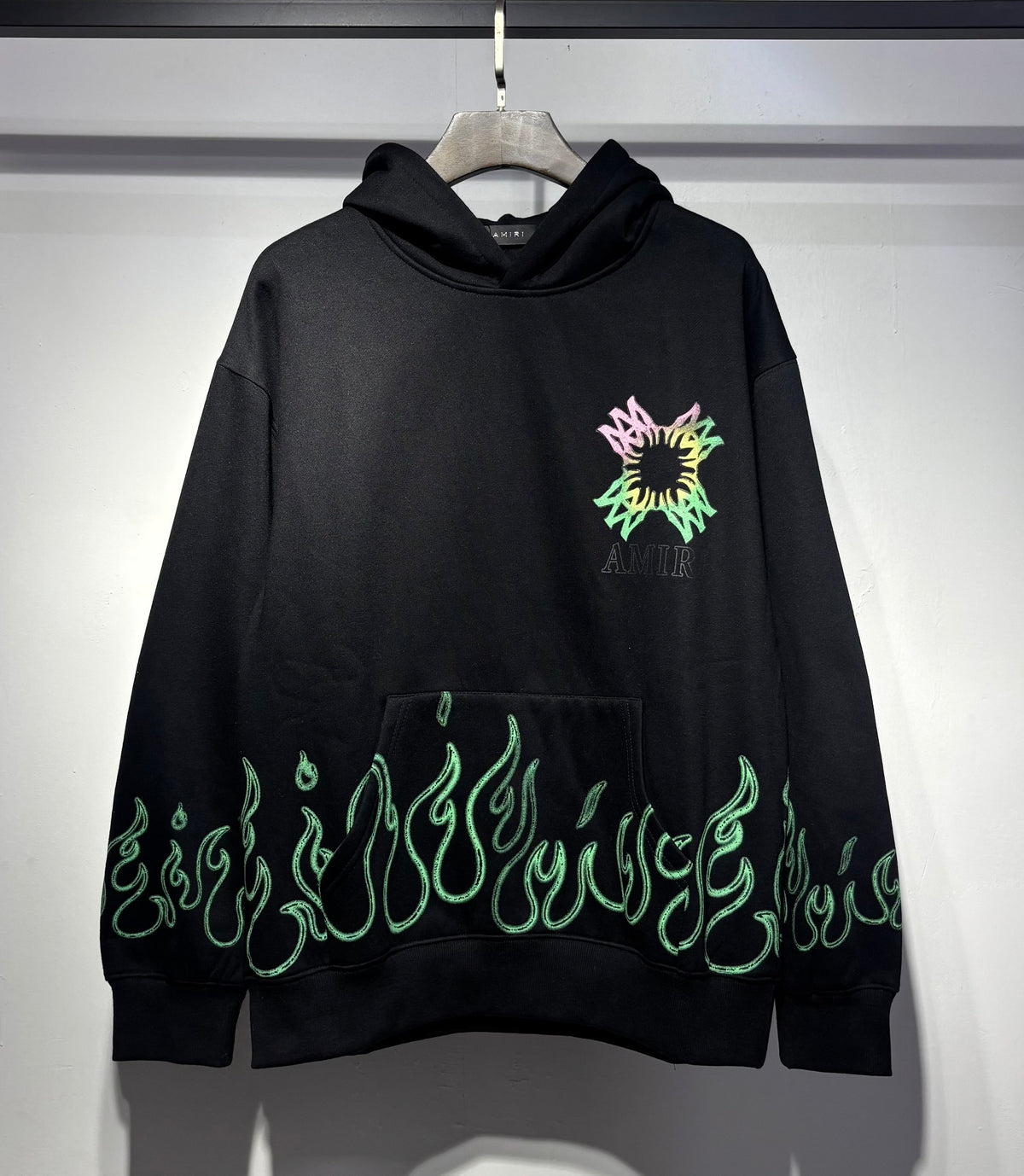 Amiri Flame Hoodie – Oatmeal / Green