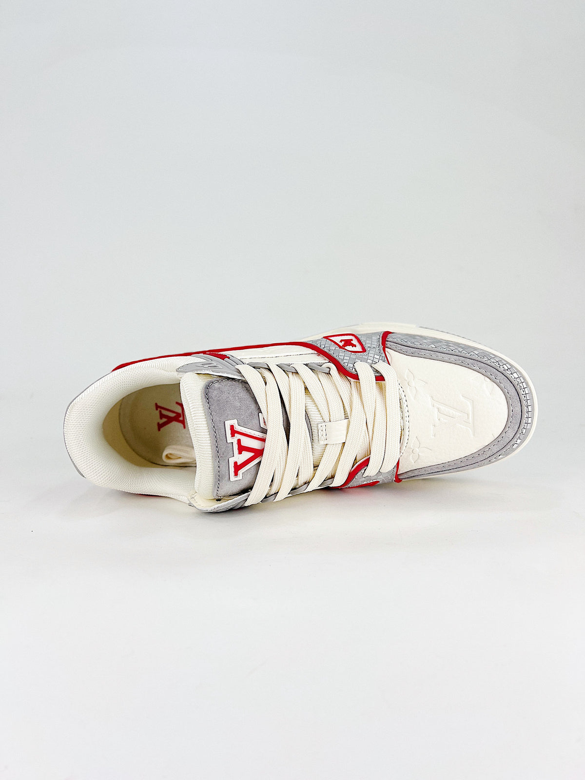 Louis Vuitton LV Trainer White Silver Red - Top down view
