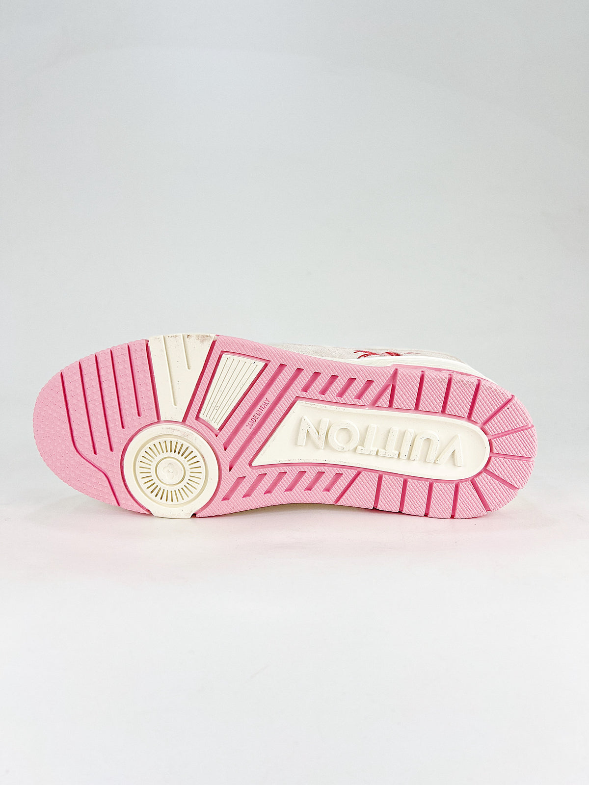Louis Vuitton LV Trainer Sneaker White Pink Red - Pink outsole view