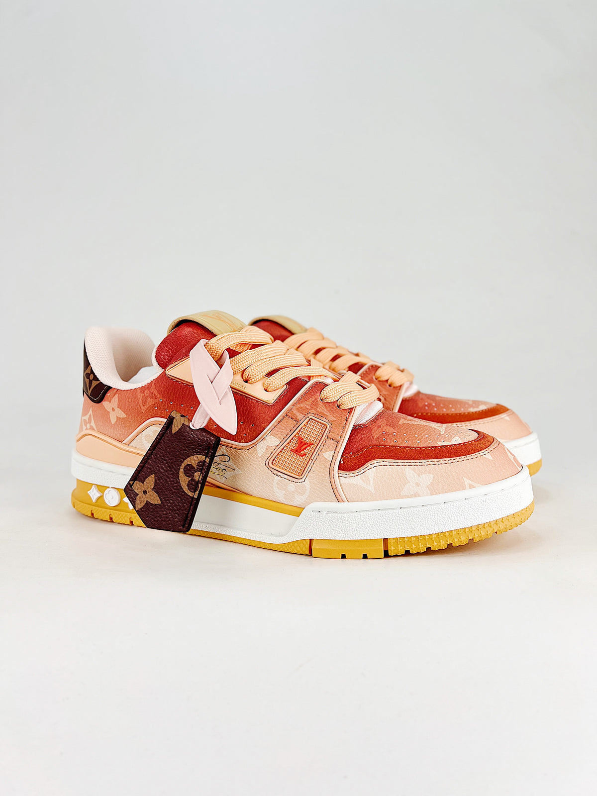 LV Trainer #54 Red Pink Yellow – heel view showing #54 branding