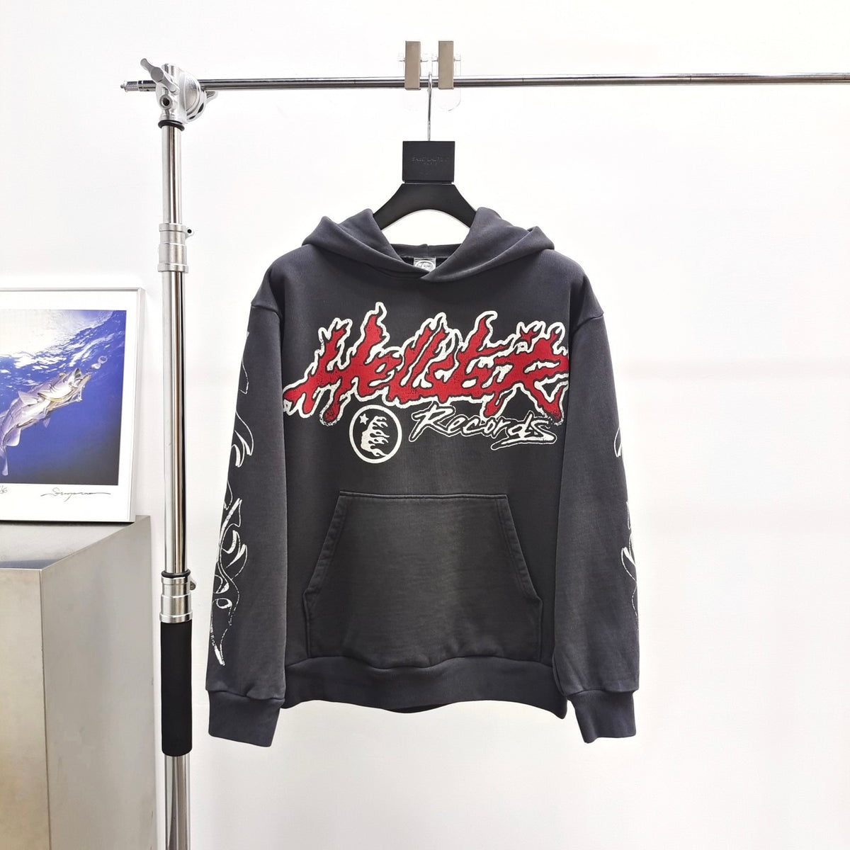 Hellstar Records Tour Hoodie Washed Black - Front